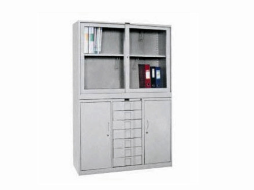 KL98-04寬噴塑亞光七斗玻璃移門柜